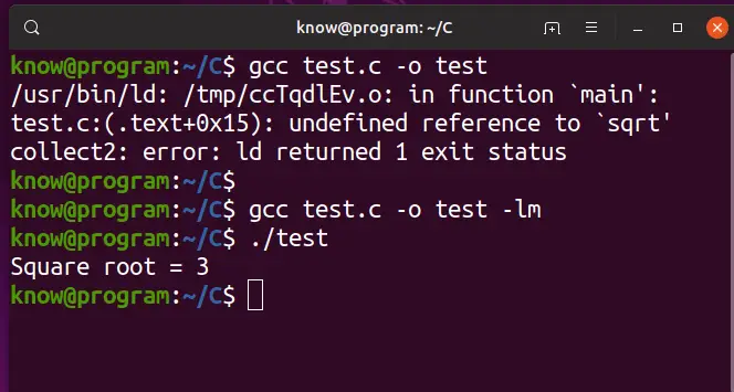 Undefined reference to sqrt in C