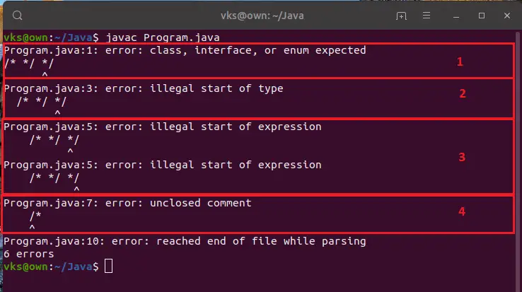 error based on invalid comments in java