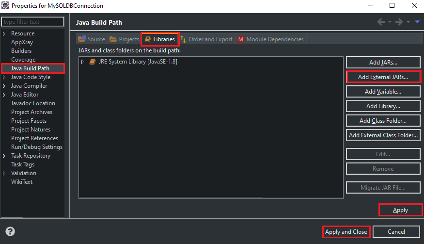 eclipse connect to mysql