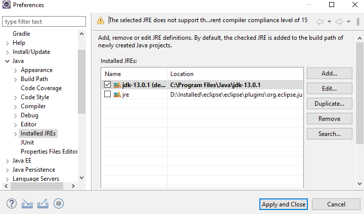 Check Available JRE in the Eclipse IDE