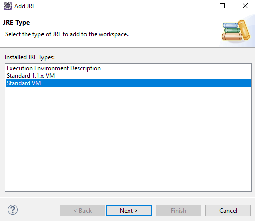 Select JRE Type to Add JRE to Eclipse