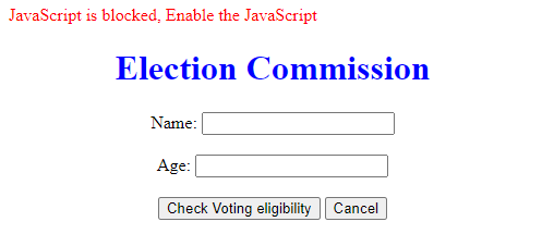 JavaScript is disabled in browser - Form validation in Java web application